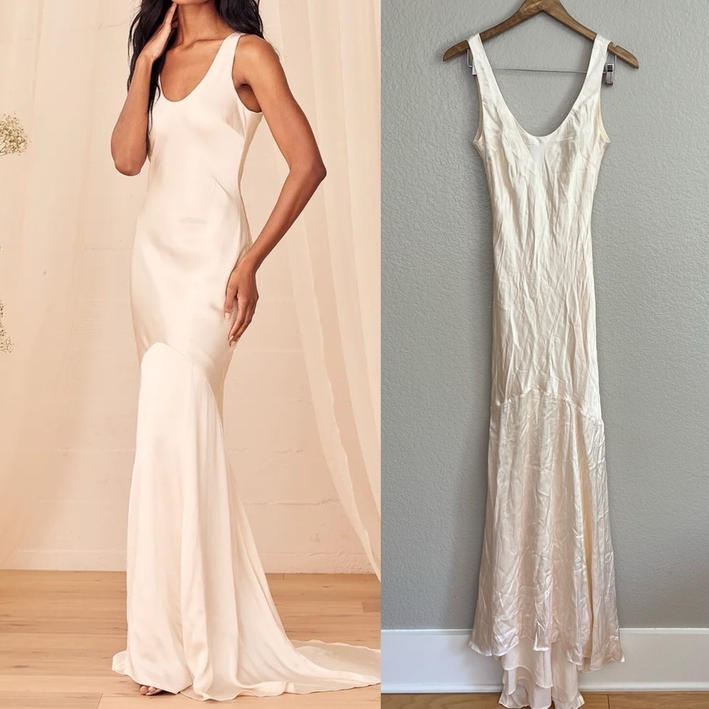 Love All of Me Champagne Satin Maxi Dress